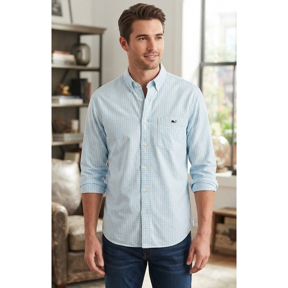 Vineyard Vines Classic Fit Tucker Shirt Men's 2XL Blue Stretch Cotton Gingham